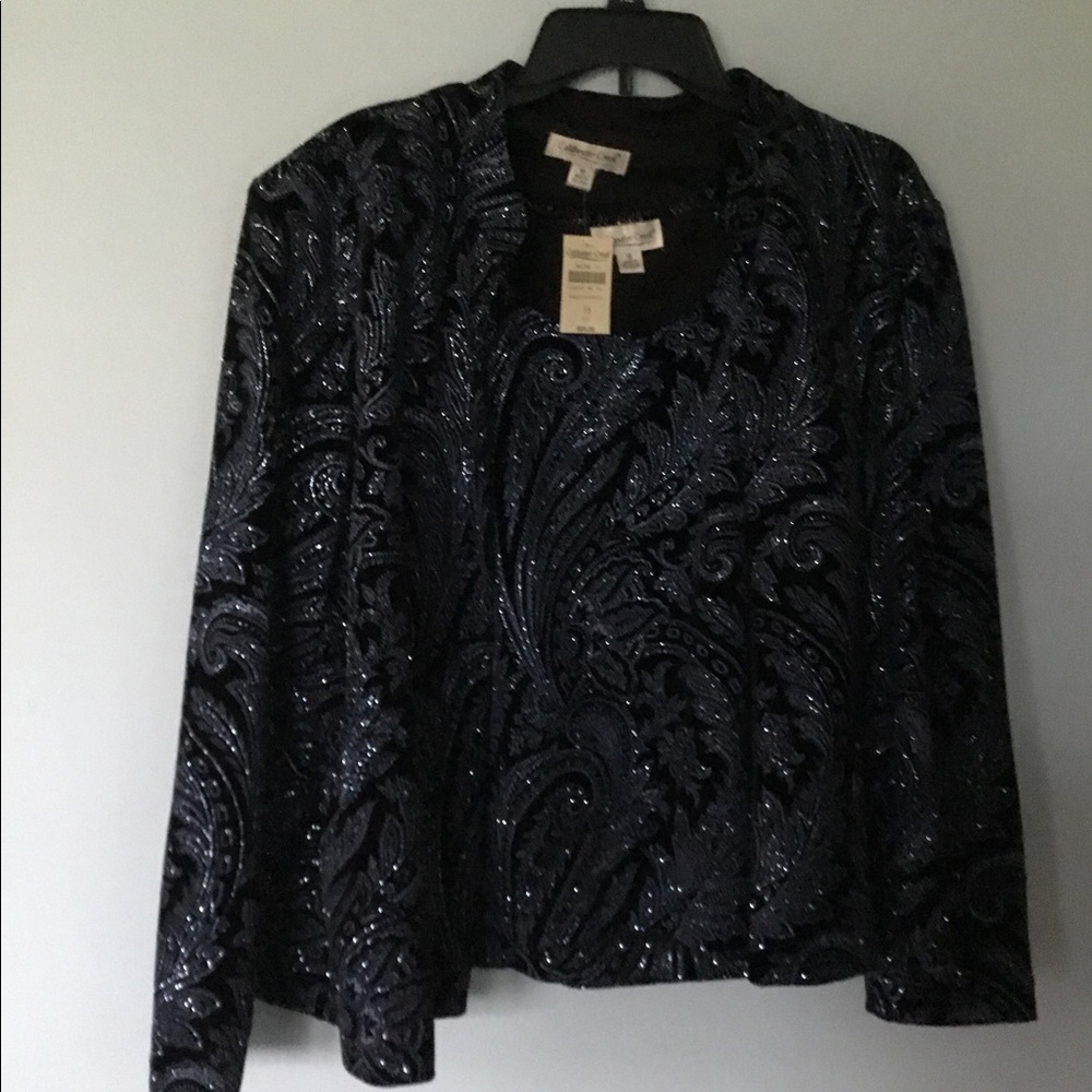 COPY - NWT Coldwater Creek 2 pc tank jacket set glitzy blue black silver gray v…